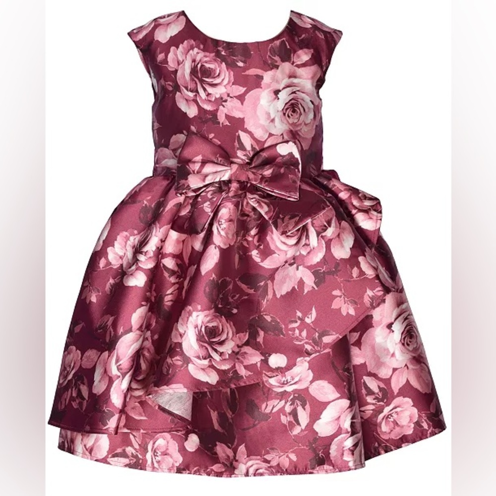 Bonnie Jean Girls Floral Bow Front Dress with Cascade Skirt